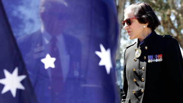 Lest we forget: NSW Governor Dame Marie Bashir at Rookwood Cemetery for the dedication of a commemorative plaque for World War I Digger Private John "Barney" Hines.