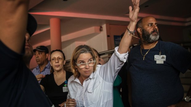 Carmen Yulin Cruz, the mayor of San Juan, Puerto Rico, at the Hospital San Francisco, where a generator had failed and authorities worked to transfer patients.