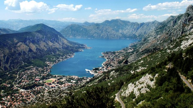 The town of Kotor sits on the Bay of Boka Kotorska in Montenegro.