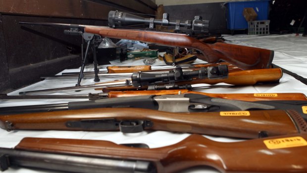 Firearms seized by police from outlaw motorcycle gangs across Victoria.  
