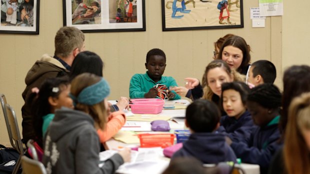 Students at Sacred Heart's homework club.