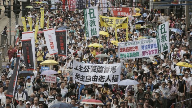 The demonstration was aimed at underscoring widening social rifts ahead of legislative elections in September. 