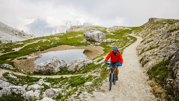 Mountain biking in the Dolomites.