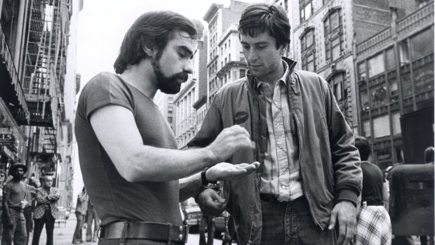 Martin Scorsese and Robert De Niro on the set of <i>Taxi Driver</i>.
