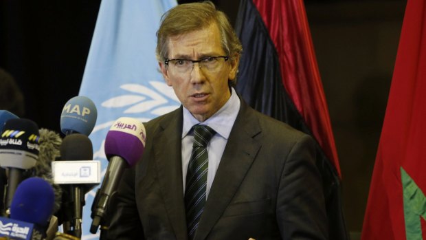 United Nations envoy for Libya Bernardino Leon speaking in Skhirat, Morocco, during sessions of the Libyan peace talks held there in October.