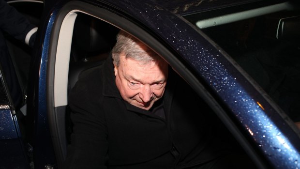 Cardinal George Pell leaves the Quirinale Hotel in Rome after his second day of giving evidence to the royal commission via videolink.
