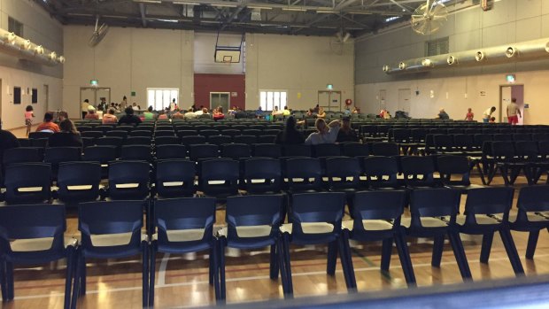 The interior of the evacuation centre at Bowen, set up ahead of Cyclone Debbie making landfall.