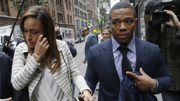 Ray Rice and wife Janay arrive for a hearing earlier in the month.