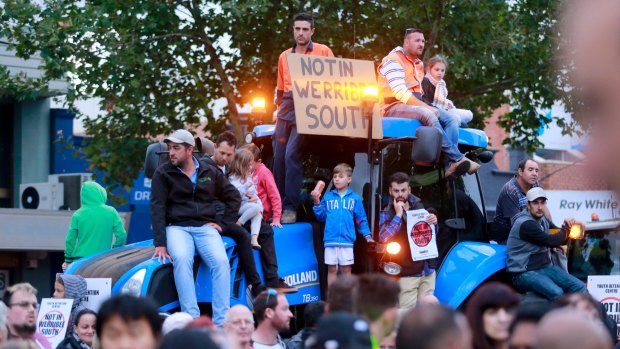 Local residents protest against the youth detention centre planned for Werribee South. 