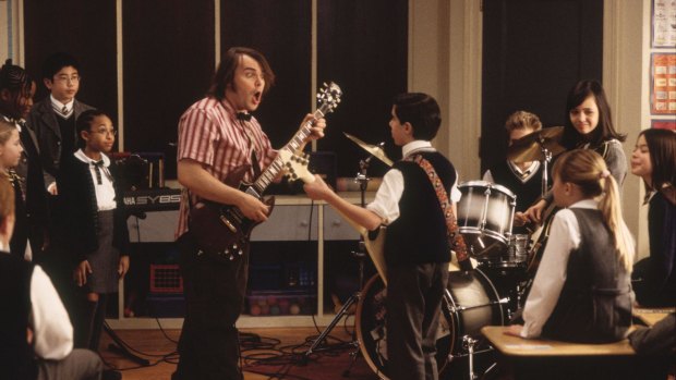 Jack Black in a scene from the film School of Rock.