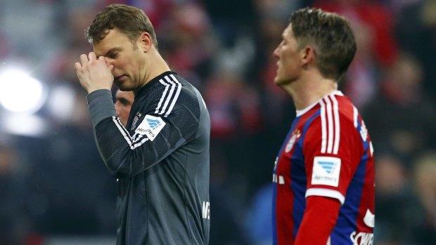 Bayern Munich's Manuel Neuer and Bastian Schweinsteiger (right) after their match against Borussia Moenchengladbach.