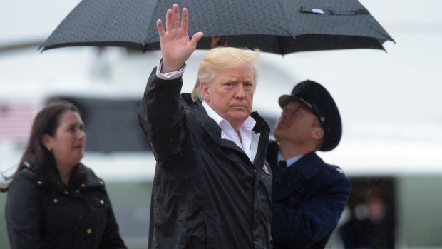 President Donald Trump walks towards Air Force One on Saturday.