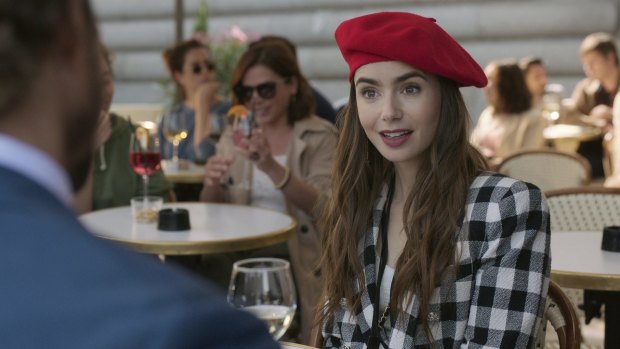 Lily Collins in a scene from Emily in Paris.