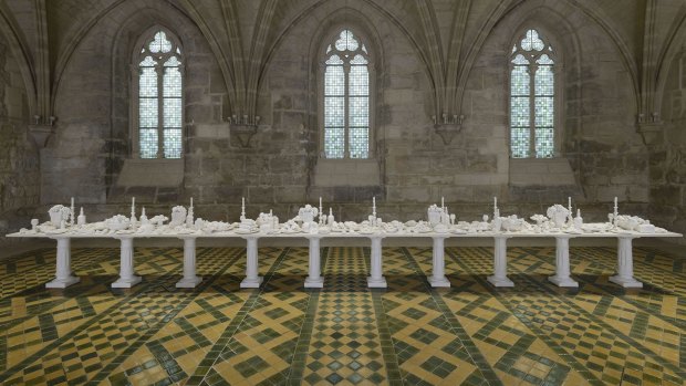 <i>The Last Supper</i> is a nine-metre table made from more than a tonne of groundwater salt.