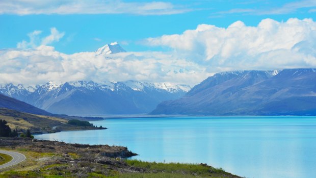 The blue waters of Lake Pukaki in New Zealand's South Island is one of the spectacular sights on the Alps 2 Ocean cycle track.
