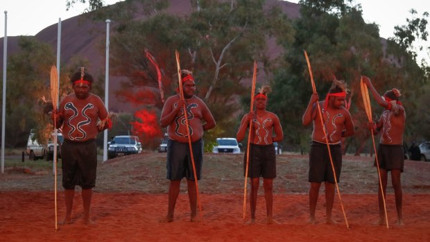 Mutitjulu men performing during the opening ceremony of the First Nations National Convention.