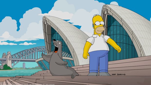 Homer meets the famous Opera House seal in a special cartoon for Matt Groening's visit to Sydney.
