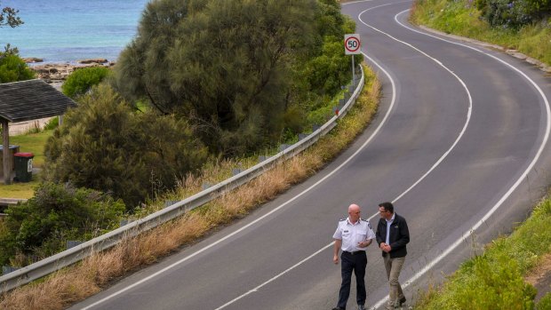 Victoria’s Emergency Management Commissioner Craig Lapsley and Premier Daniel Andrews on the Great Ocean Road at Wye River.