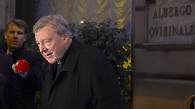 Cardinal George Pell leaves the Quirinale hotel in Rome after another day of speaking to the Royal Commission into Institutional Responses to Child Sexual Abuse.