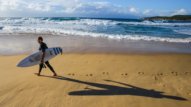 Simon Ranson from Maroubra casts a long shadow ahead of the winter solstice. 