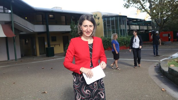 Ms Berejiklian talks schools at a press conference in Sydney this month.