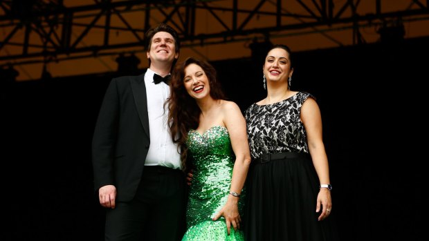 Soprano Lorina Gore will perform with fellow opera singers Natalie Aroyan and Luke Gabbedy at Opera in the Domain come rain, hail or moth infestation.