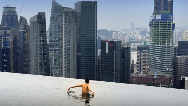Marina Bay Sands rooftop pool in Singapore.
