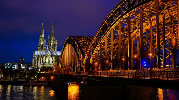  A view across the Rhine to Cologne Cathedral and the main railway station.