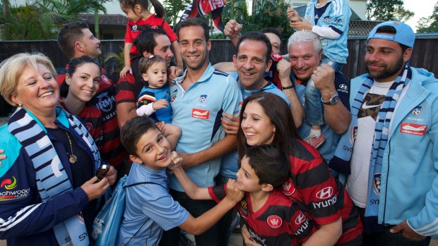 When Bossley Park boy and Sydney FC captain Alex Brosque, centre, takes the field in Saturday's local derby against Western Sydney Wanderers, half his family will be cheering for the opposition.