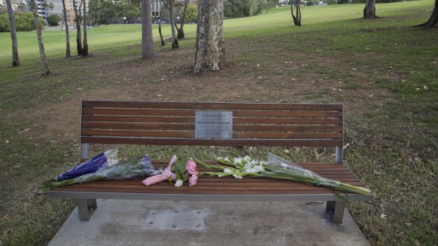 A memorial plaque remembering Prabha Kumar in Parramatta Park.