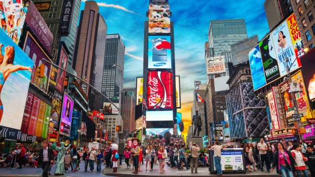 New York, USA - May 11, 2013: Times Square with tourists. Iconified as "The Crossroads of the World" it's the brightly illuminated hub of the Broadway Theater District. 
tra4tulloch

Lee Tulloch New York
cr: iStock (downloaded for use in Traveller, no syndication, reuse permitted)ÃÂ 