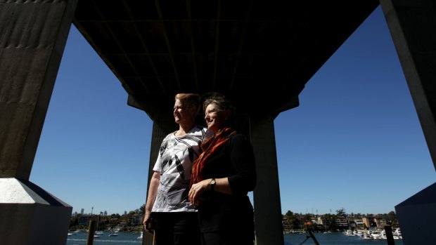 Fond memories: Bronwyn Best and Helen White revisit the Gladesville Bridge.