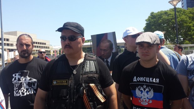 Simeon Boikov and the Zabaikal Cossack Society of Australia march on G20 weekend in Brisbane.