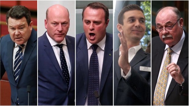 The Coalition MPs who could cross the floor: Dean Smith, Trent Zimmerman, Tim Wilson, Trevor Evans and Warren Entsch.
