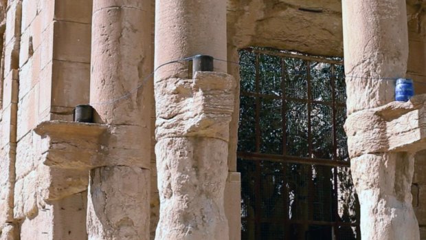 Islamic State militants in Palmyra also placed explosives on the ancient temple's columns.