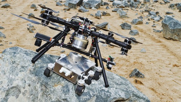 A model of an eight-rotor octocopter designed for future use on Mars.