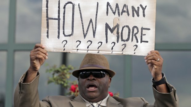 Protesting the shooting death of Walter Scott at a traffic stop in April, 2015.