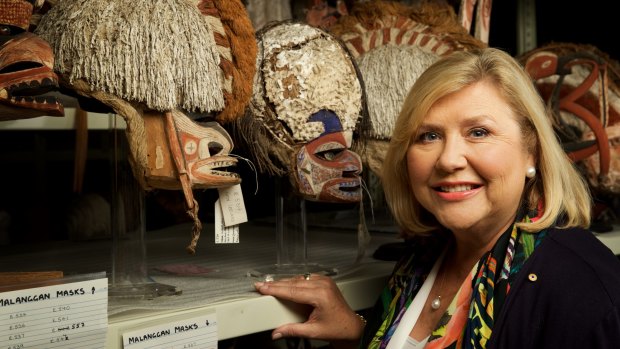 Tough time: Australian Museum chief executive Kim McKay with Malagan masks from Papua New Guinea.
