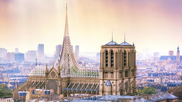 Parisian architects Vincent Callebaut proposed a roof that generates energy and food for Notre-Dame Cathedral