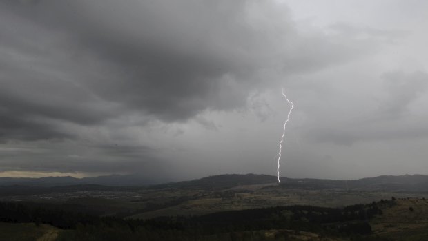 Lightning and an approaching storm seen from Dairy Farmers Hill in January.