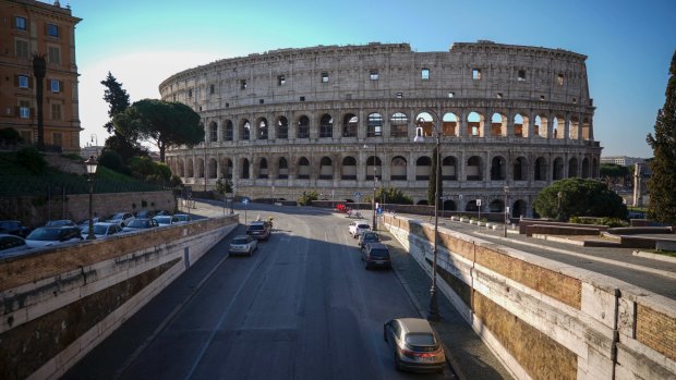 Empty streets leading to one of Rome's biggest tourist attractions.