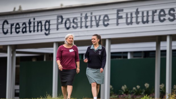 Bendigo Bank manager and mentor Cathie Kerr-Neilson with year 9 student Stephanie at Newcomb Secondary College.