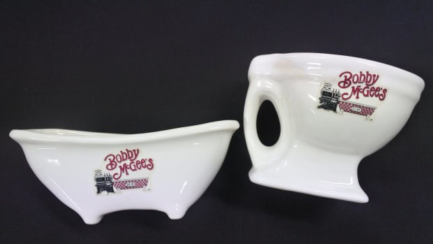 Souvenir drink vessels from Bobby McGees nightclub.