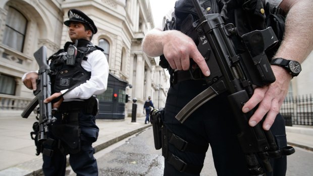 Armed police in Downing Street.