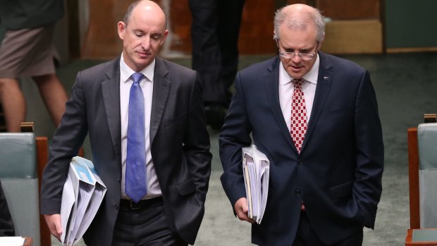 Mr Robert arriving to question time with Treasurer Scott Morrison.