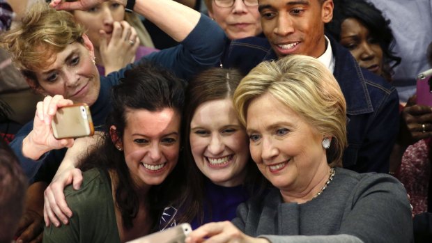 Hillary Clinton takes photos with supporters in Norfolk, Virginia.