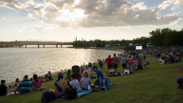 Family and friends gather on Regatta Point in Canberra for the Australia day celebrations. 