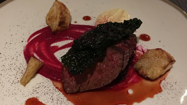 Post's main course of Margaret River venison, beetroot, smoked celeriac and pickled cabbage.