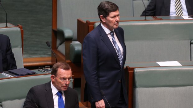 Tony Abbott and Kevin Andrews arrive for Mr Turnbull's statement.