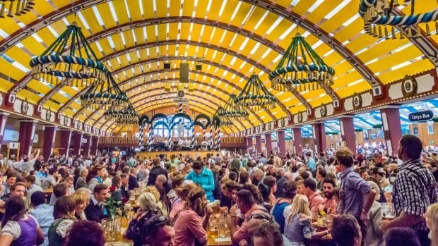 The Loewenbraeu-Festhalle tent at the Oktoberfest in Munich.